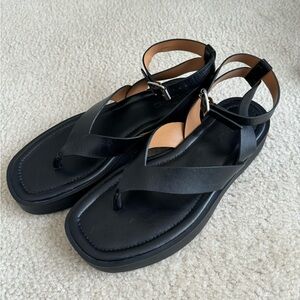 Madewell Cooper Thong Black Leather Sandals